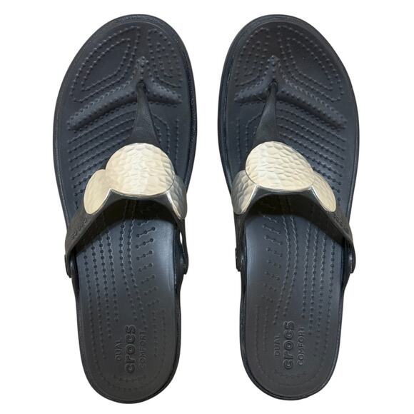 Not For Sale Crocs Sandals Women 10 Black Sanrah Embellished Wedge - Picture 3 of 7